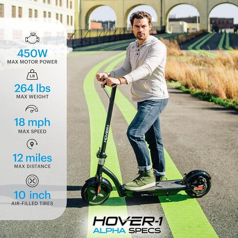 Hover-1 Alpha Foldable Electric Scooter with 450W Brushless Motor, 18 mph Max Speed, 10" Air-Filled Tires and 12 Mile Range in Saudi Arabia
