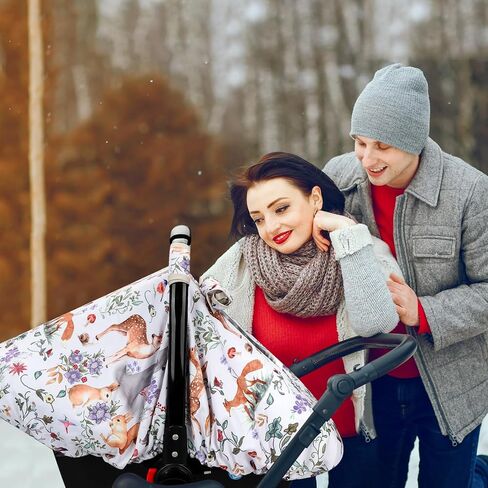 Car Seat Cover Baby Girl, Warm Winter Carseat Cover for Baby, Purple Floral Infant Car Seat Canopy with Peep Window, for Protecting Baby from Wind & Sun, Kick-Proof & Windproof in Saudi Arabia