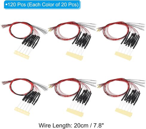 PATIKIL 12-18V 0603 Pre Wired LED Set,120Pcs 7.8" Pre-soldered Micro Surface Mount Device Light Emitting Diodes with Edge for Home Decor Model Build,Colorful in Kuwait