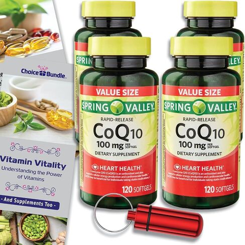 Spring Valley Rapid-Release CoQ10، 100 مجم كبسولات هلامية 120 قيراط اختياري + دليل "فيتامين الحيوية" وحاوية حبوب منع الحمل (3 عناصر)! in Saudi Arabia