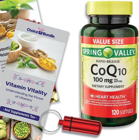 Spring Valley Rapid-Release CoQ10، 100 مجم كبسولات هلامية 120 قيراط اختياري + دليل "فيتامين الحيوية" وحاوية حبوب منع الحمل (3 عناصر)! in Saudi Arabia