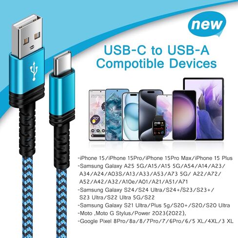 10FT Motorola USB C Cable Fast Charging for Moto Razr 50 Ultra 2024,Moto Edge 50 Pro Ultra,Moto G Stylus/Play/Power 2024/Moto G 5G,USB A to USB Type C Android Phone Car Cord for Google Pixel 9Pro XL/8 in Saudi Arabia