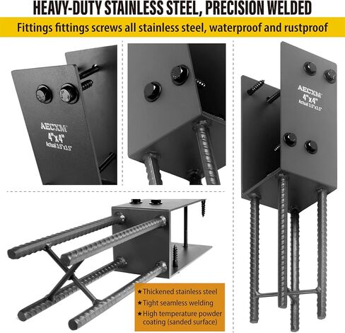 قاعدة عمود 6 بوصة × 6 بوصة (في الواقع 5.5 بوصة × 5.5 بوصة)، دعامة حامل عمود سياج شديد التحمل على شكل حرف U، دعامة عمود خرسانية مبللة، لسور سطح السفينة، والأسوار، وشرفات المراقبة، مرساة عمود خرسانية مبللة (رمادي داكن-2 عبوة) in Kuwait