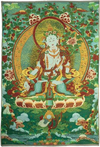 ZenBless Silk Embroidery Tibetan Thangka with Four Arms Kwan Yin Avalokitesvara Lotus Seat Wall Hanging for Home Décor Tapestry Meditation in Saudi Arabia