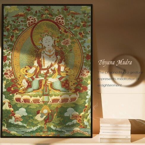 ZenBless Silk Embroidery Tibetan Thangka with Four Arms Kwan Yin Avalokitesvara Lotus Seat Wall Hanging for Home Décor Tapestry Meditation in Saudi Arabia