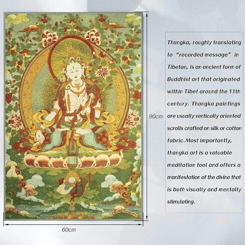 ZenBless Silk Embroidery Tibetan Thangka with Four Arms Kwan Yin Avalokitesvara Lotus Seat Wall Hanging for Home Décor Tapestry Meditation in Saudi Arabia