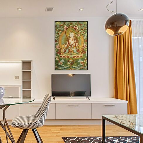ZenBless Silk Embroidery Tibetan Thangka with Four Arms Kwan Yin Avalokitesvara Lotus Seat Wall Hanging for Home Décor Tapestry Meditation in Saudi Arabia