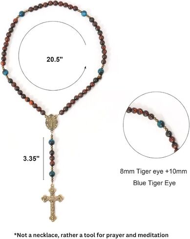 Exquisite Handmade Catholic Rosary Beads with Miraculous Medal and Holy Trinity Crucifix – 8mm Decade Beads – 10mm Mystery Glass Beads - for Men, Women and Children in Saudi Arabia