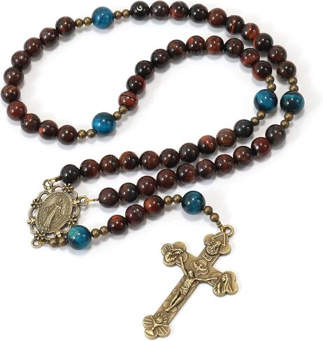 Exquisite Handmade Catholic Rosary Beads with Miraculous Medal and Holy Trinity Crucifix – 8mm Decade Beads – 10mm Mystery Glass Beads - for Men, Women and Children in Saudi Arabia