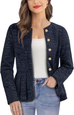 Belle Poque Jacket for Women Peplum Collarless Round Neck Button Down Ruffle Hem Jacket Casual Work Office Dressy Blazer Coat in Saudi Arabia