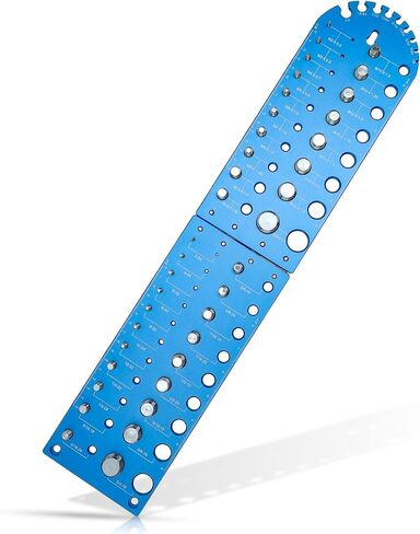 Blue Foldable Thread Gauge - 38 Nut and Bolt Size Finder, 9 Drill Bit Sizes, 18 Standard, 20 Metric Thread Checkers, Screw Size Chart; Wall-Mountable Bolt Measuring and Identification Tool for Repairs in Saudi Arabia