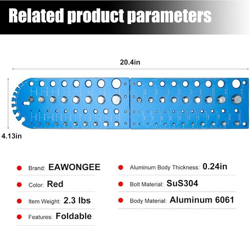 Blue Foldable Thread Gauge - 38 Nut and Bolt Size Finder, 9 Drill Bit Sizes, 18 Standard, 20 Metric Thread Checkers, Screw Size Chart; Wall-Mountable Bolt Measuring and Identification Tool for Repairs in Saudi Arabia
