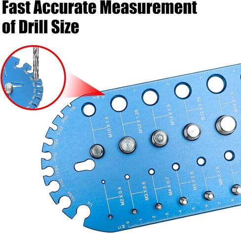 Blue Foldable Thread Gauge - 38 Nut and Bolt Size Finder, 9 Drill Bit Sizes, 18 Standard, 20 Metric Thread Checkers, Screw Size Chart; Wall-Mountable Bolt Measuring and Identification Tool for Repairs in Saudi Arabia