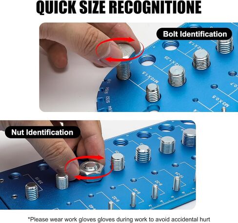 Blue Foldable Thread Gauge - 38 Nut and Bolt Size Finder, 9 Drill Bit Sizes, 18 Standard, 20 Metric Thread Checkers, Screw Size Chart; Wall-Mountable Bolt Measuring and Identification Tool for Repairs in Saudi Arabia