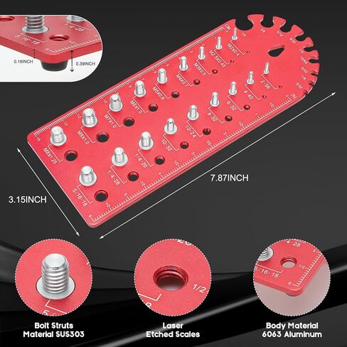 Blue Foldable Thread Gauge - 38 Nut and Bolt Size Finder, 9 Drill Bit Sizes, 18 Standard, 20 Metric Thread Checkers, Screw Size Chart; Wall-Mountable Bolt Measuring and Identification Tool for Repairs in Saudi Arabia