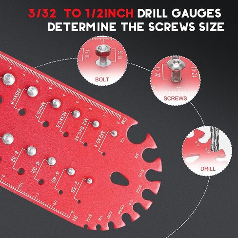 Blue Foldable Thread Gauge - 38 Nut and Bolt Size Finder, 9 Drill Bit Sizes, 18 Standard, 20 Metric Thread Checkers, Screw Size Chart; Wall-Mountable Bolt Measuring and Identification Tool for Repairs in Saudi Arabia