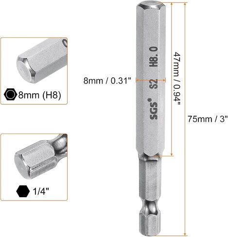 HARFINGTON 5mm Hex Head Wrench Drill Bit, 1/4" Hex Shank, 50mm Long, Magnetic S2 Steel, Industrial Grade, Hexagon Flat Tip Drill Bits for Screws in Saudi Arabia