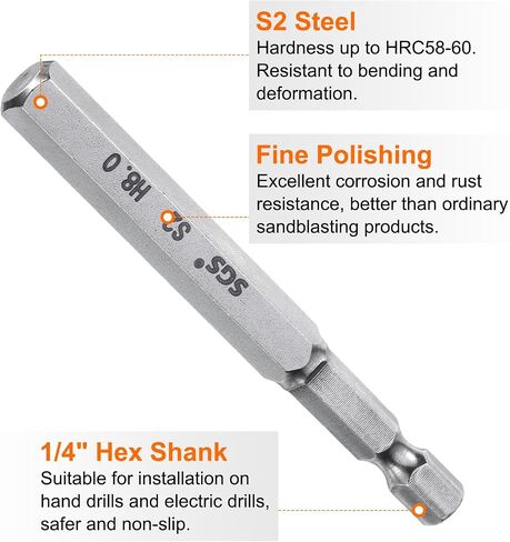 HARFINGTON 5mm Hex Head Wrench Drill Bit, 1/4" Hex Shank, 50mm Long, Magnetic S2 Steel, Industrial Grade, Hexagon Flat Tip Drill Bits for Screws in Saudi Arabia