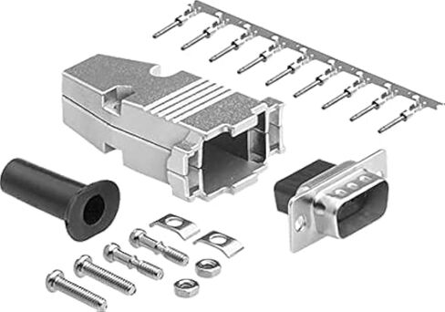 CompuCablePlusUSA.com Best DB9 Female Connector Kit, DB9 Female Crimp Type with Metal Hood + 9 Gold Plated Pro D-Sub Female Pins + Strain Relief Grommet, Most Complete DB9 Connector Kit Set in Kuwait
