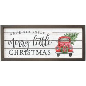 Simply Said, INC Farmhouse Frames Chistmas Sign - Have Yourself a Merry Little Christmas - 10 x 24 inches - Red Truck Christmas Decorations - Rustic Wood Christmas Mantel Decor FF1094