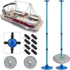 KOMCLUB 2 Pack Pontoon Boat Cover Support System Adjustable Boat Cover Support Poles for Extension Telescopic Support Pole Height of 22.4"-51.2" Poles for Boat Cover with Webbing Strap Weight Bag