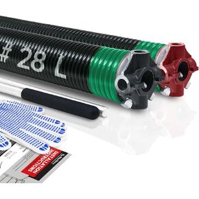 Pair of 2" Garage Door Torsion Springs Set with Non-Slip Winding Bars & Gloves, Precision Electrophoresis Black Coated Without Oil, for Replacement & Installation, MIN 16,000 Cycles(0.207x2''x23'')