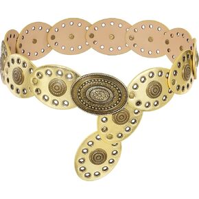 Wide Disc Belt for Women Leather Oval Belt Western Vintage Waist Belts