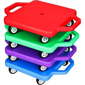 4 Pcs Sports Scooter Board with Handles,12 Inch Fun Scooters with Plastic Casters,Floor Scooter, Sitting Scooter Board for Kids Children Gym Indoor Outdoor Activities,Over 6 Years Old