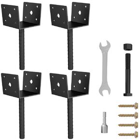 6x6 Post Base for Concrete 4 Pack, 13-GA Steel U Shape Fence Post Holder, Heavy Duty Rust-Proof Black Powder Coated Fence Post Anchor Base for Pavilion Porch Railing Pergola Support Deck