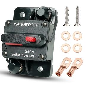 250Amp Circuit Breaker for Boat Trolling Motor Marine ATV Trailer Vehicles Stereo Audio Electronic Battery Solar System Inline Fuse with Manual Reset Switch Waterproof DC 12V-48V (250A)