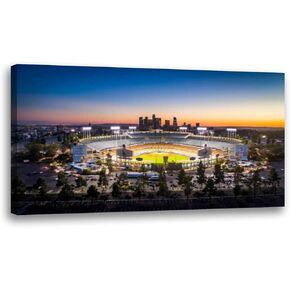 Large Framed Wall Art Ready to Hang 20" x 40" los angeles city skyline with dodger stadium los angeles cityscape Canvas Print Artwork Wall Art Painting Pictures Home Office Wall Décor Modern Poster