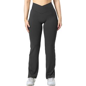 Women Cross Waist Flare Yoga Pants High Waisted Bootcut Wide Leg Workout Leggings