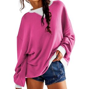 Women's Oversized Sweatshirt Casual Crewneck Shirt Long Sleeve Color block Pullover Tunic Tops