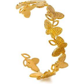 Gold Open Cuff Bracelets Finger Ring Set Stainless Steel Hammered Wide Chunky Bangle Bracelets Open Ring Adjustable Large Wrist Jewelry Set Delicate Gift for Women