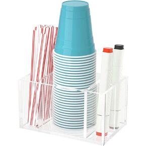 Cup Holder with Marker Slot, Party Cup Dispenser Acrylic Cup Organizer Mark Your Cup and Drink Up Caddy Modern Bar Counter Decor, Clear