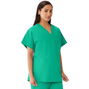 Medline 100%-Cotton Unisex Reversible V-Neck Scrub Top, 2 Pockets, Jade, Size 3XL