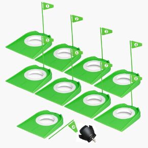 9 Pack Putt Cups with Flags, Mini Golf Game with Golf Ball Retriever, Build Your Own Course at Home, The Office or On The Green, Putt Putt Golf Set for Backyard Indoor Outdoor, Light Green