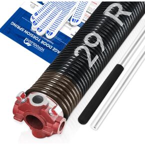 Right Hand Wind（Red Cone）2" Garage Door Torsion Spring with Non-Slip Winding Bars & Gloves, High Precision Electrophoresis Black Coated, for Replacement, MIN 16,000 Cycles (0.234x2''x29'')