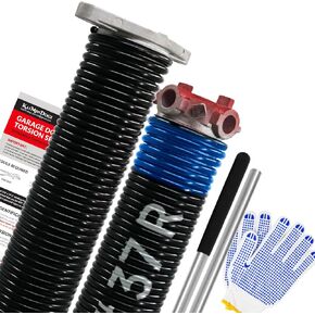 Pair of 1.75" Garage Door Torsion Springs Set with Non-Slip Winding Bars&Gloves, High Precision Electrophoresis Oil-Free Black Coated for Replacement, MIN 16,000 Cycles (0.262 x 1.75"x 37")