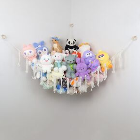 Stuffed Animal Net or Hammock, Boho Macrame Toy Hammock with LED Lights, Decorate Room Space Saving Pet Net for Stuffed Animals, Suitable for Nursery Playroom Kids Bedroom