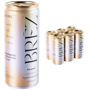 BREZ FLOW Lion’s Mane Mushroom Drink | Non-Infused | Adaptogens | Motivated, Clear, Uplifted | Sparkling Lemon Elderflower Tonic 12 Fl Oz (12-pack)