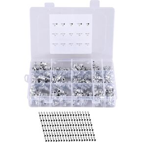 Grease Fittings Kit 400Pcs Metric Grease Fitting Assortment Hydraulic Grease Zerk Fittings Standard with 1/4-28 1/8-27 M6 M10, Straight, 90 Degree, 45 Degree Angled Grease Zerks