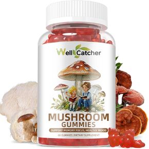 Mushroom Gummies Supplement - Ashwagandha & Lion Mane Mushroom Supplement for Adults Kids with Reishi Cordyceps Brain Supplements for Memory and Focus Organic Vegan Non GMO Mixed Fruit Flavor 60CT