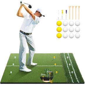 Golf Hitting mat，Upgraded 5 x 4ft Dual Turf Practice Mat Outdoor & Indoor Training，Alignment & Angle of Approach Aid Practice Golf Mats with 9 Golf Balls 9 Golf Tee for Backyard