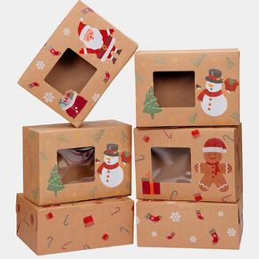 Moretoes 18pcs Christmas Cookie Boxes for Gift Giving 8.3x5.9x3.7 Bakery Boxes with Window, Brown Kraft Treat Boxes for Party Favor Pastries, Candy Gift Wrapping
