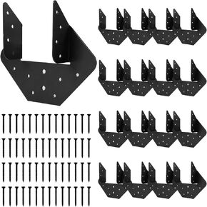 16 Pcs Hurricane Tie for 4x4 and 4x6 Post, 12-Gauge Hurricane Tie Heavy Duty Joist Hangers for Roofing Trusses Wood Timber Steel Connectors, Black with Screws