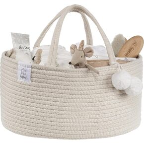 fephas Baby Diaper Caddy Organizer- Beige Rope Nursery Storage Bin- Portable Diaper Storage Basket for Changing Table and Car- Perfect Baby Shower & Registry Gift