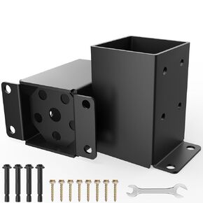 6x6 Post Base-13 Gauge Thick Solid Steel,Inner Size 5.6x5.6 Inch Wood Fence Post Brackets-Rust-Proof Black Powder-Coated Railing Post Brackets for Support Deck, Pergola(4 Pcs)
