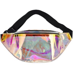 Holographic Transparent Fanny Pack, Waterproof Outdoor Sports Waist Bag and Adjustable Belt Colorful Beach Bag, Chest Bag for Running, Music Festivals, and Holiday Travel (A)