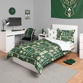 FOCO Milwaukee Bucks NBA Team Color Bed in a Bag Comforter Bedding 5 Piece Set - Twin